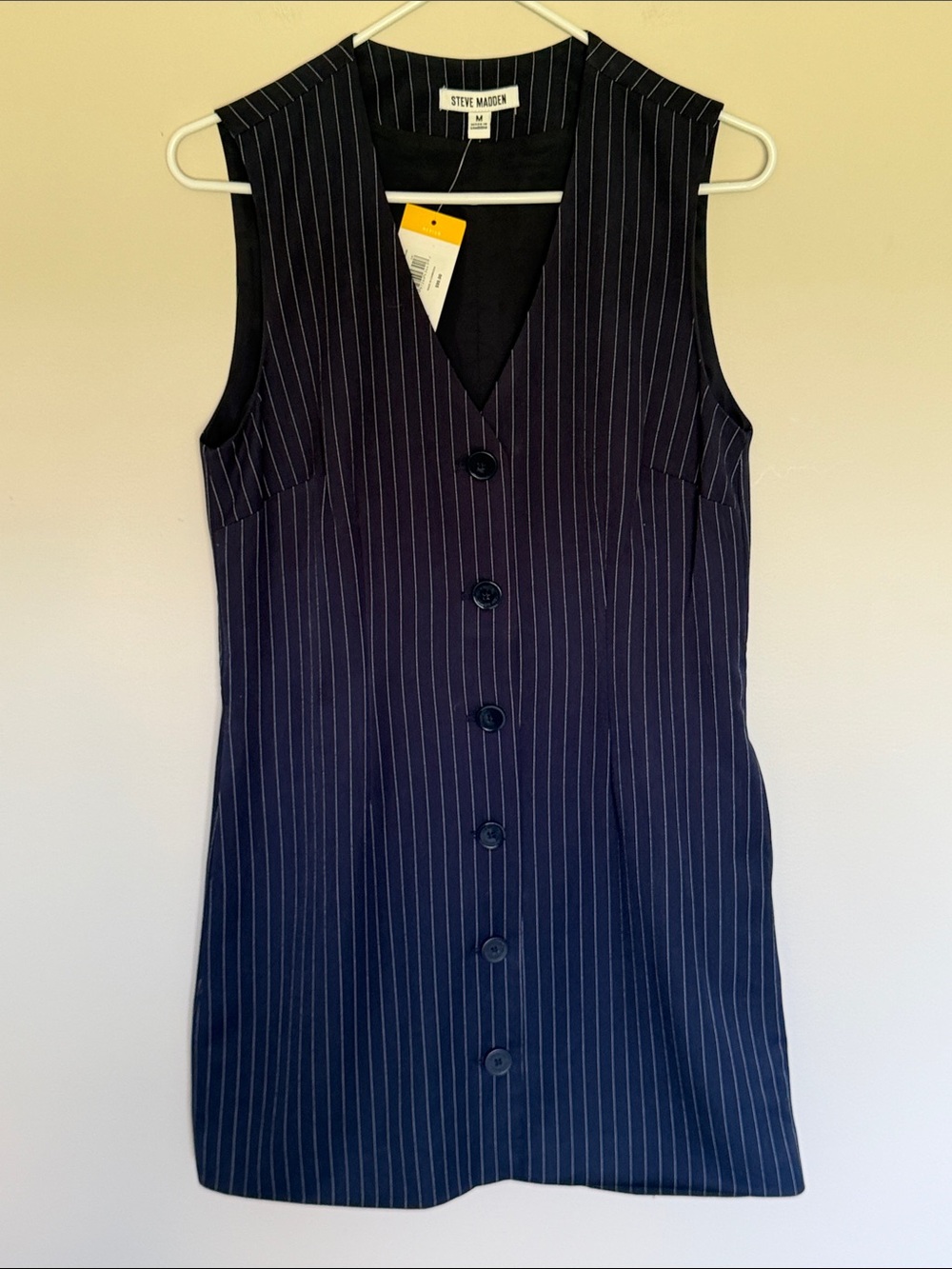 Steve Madden Navy Pinstripe Sleeveless Button Dress